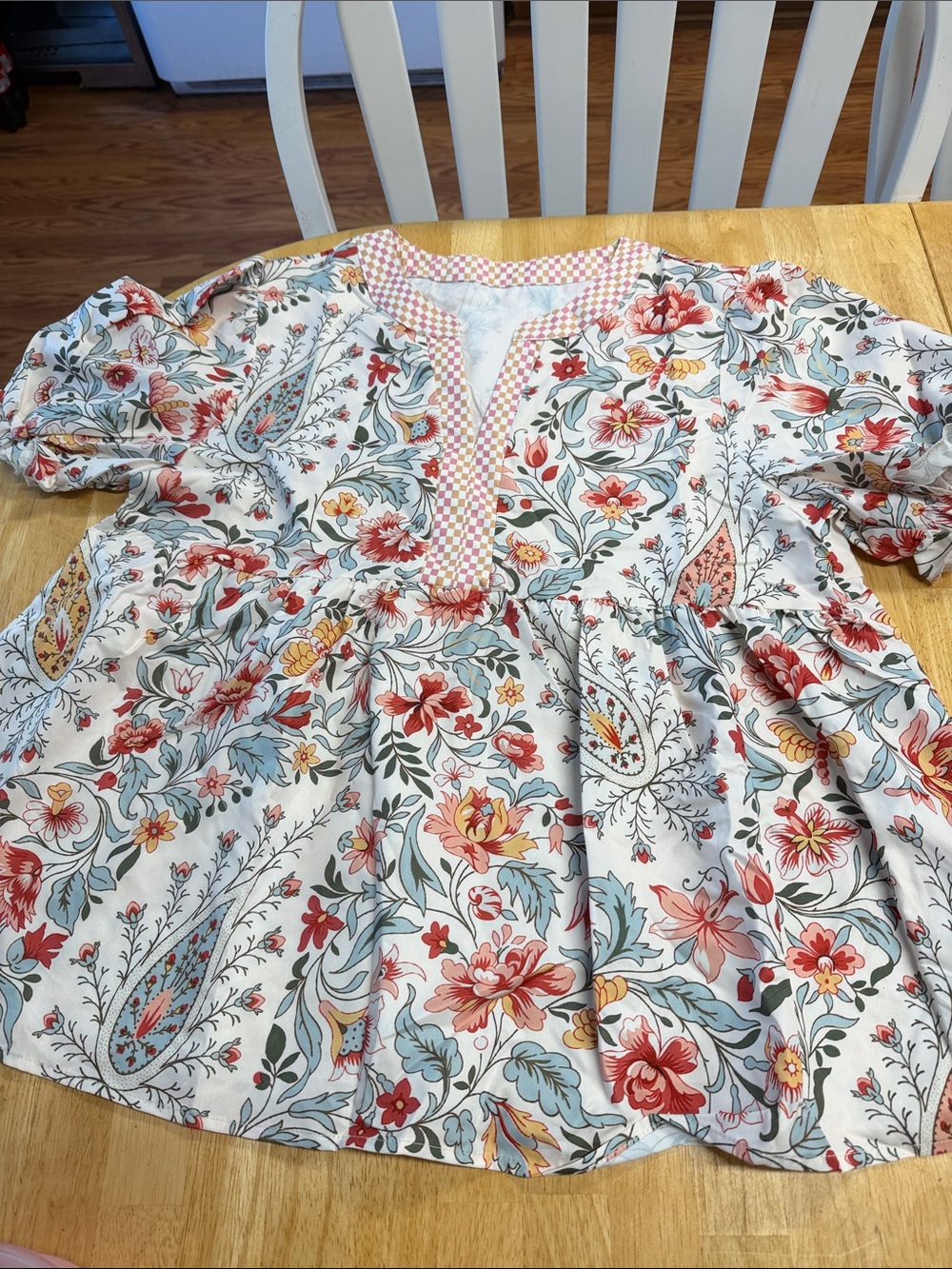 SHEIN Cream Tunic with Red, Blue & Yellow Floral Print